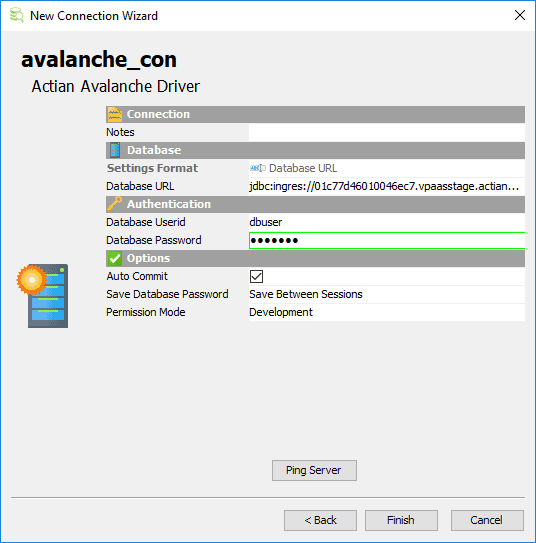 Screen shot of Actian Avalanche software.
