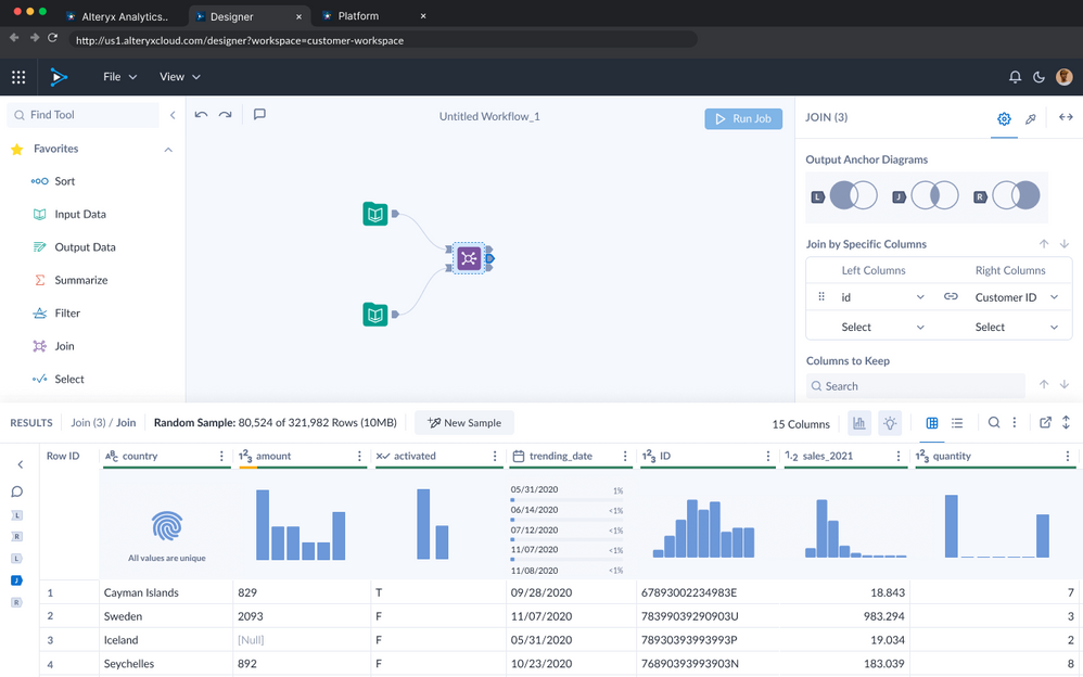 Screen shot of Alteryx APA Platform software.