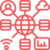 Icon of a central globe surrounded by various interconnected symbols