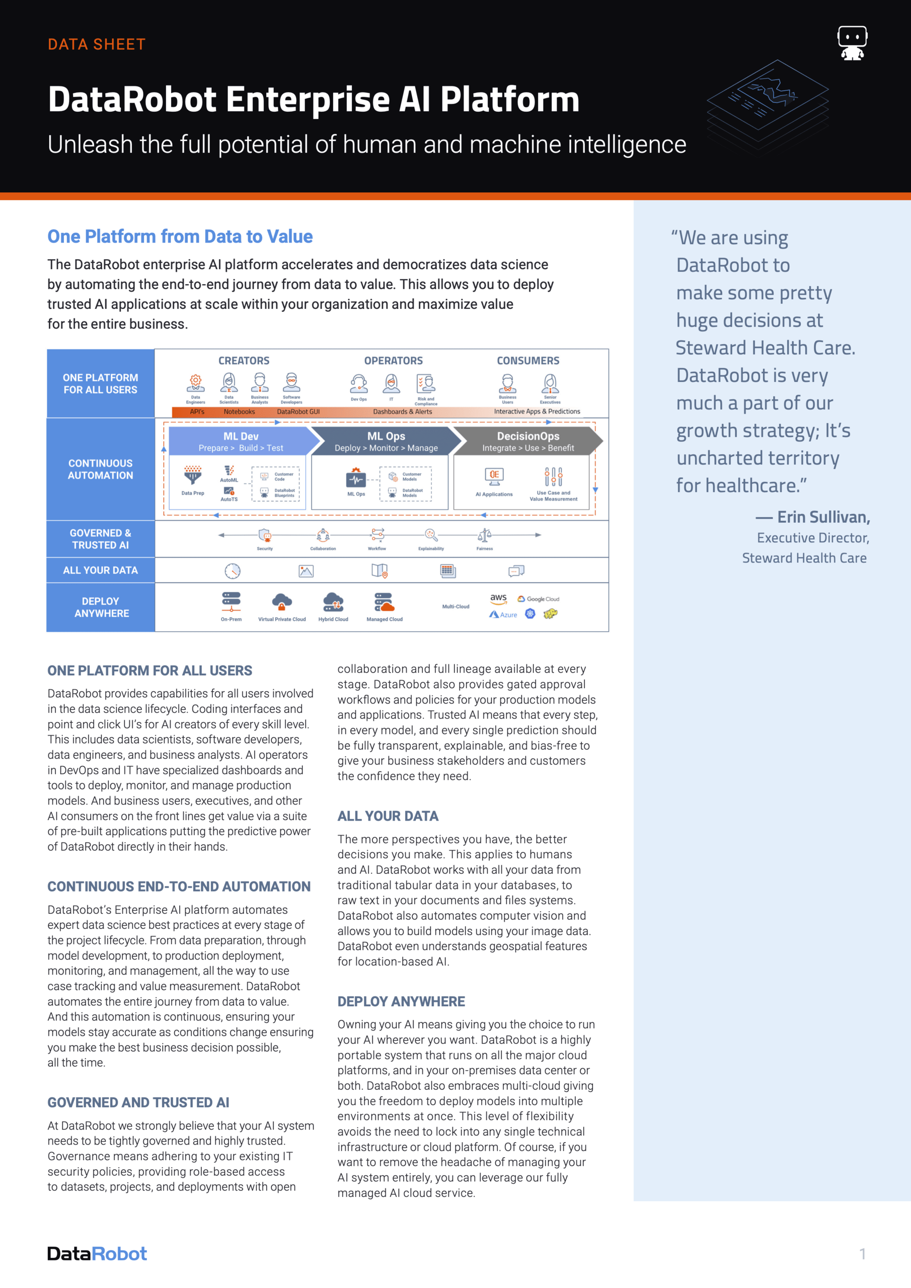 Picture of DataRobot Artificial Intelligence tools.