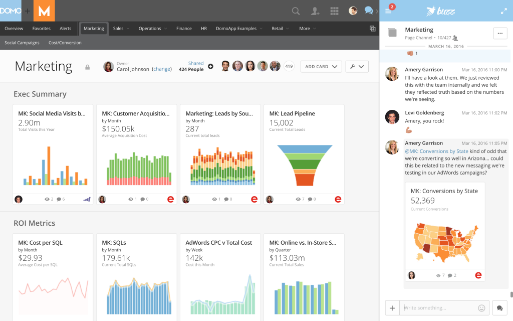 Screen shot of Domo Business Automation software.