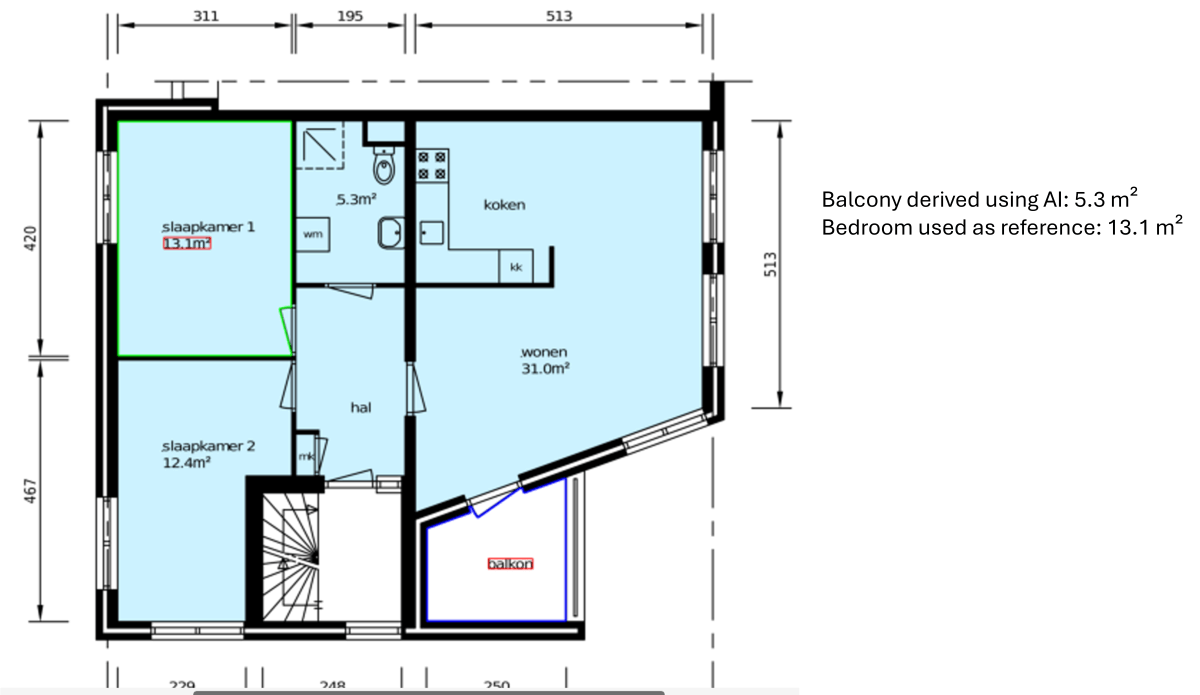 Floor plan of an apartment with marked dimensions.