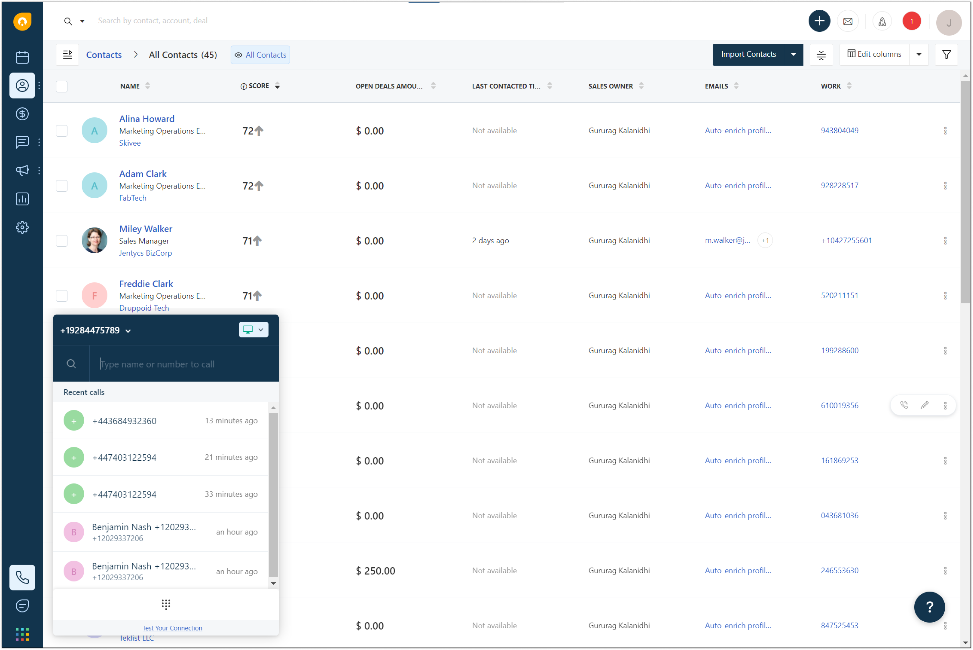 Screen shot of Freshsales software.
