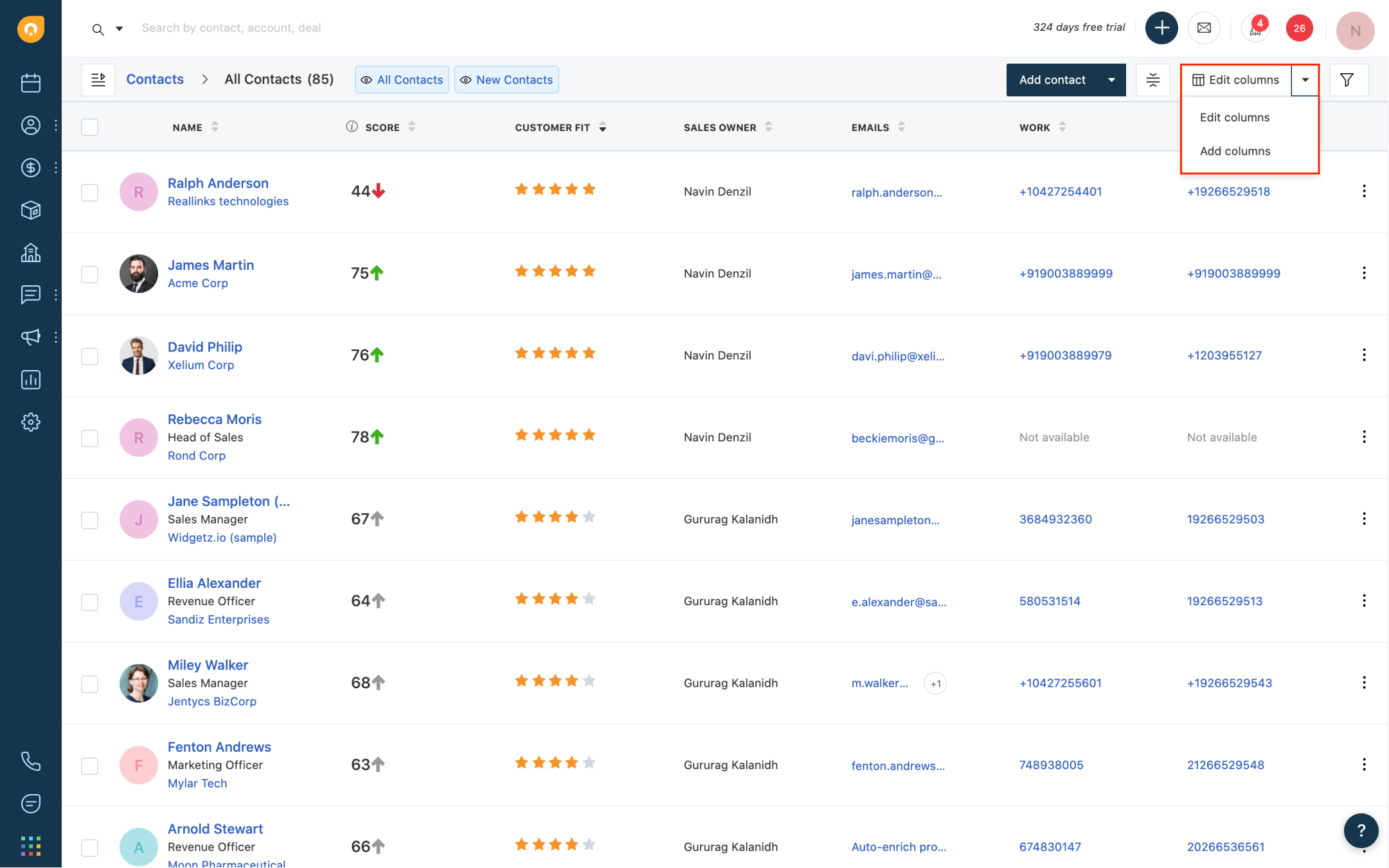 Screen shot of Freshworks CRM software.