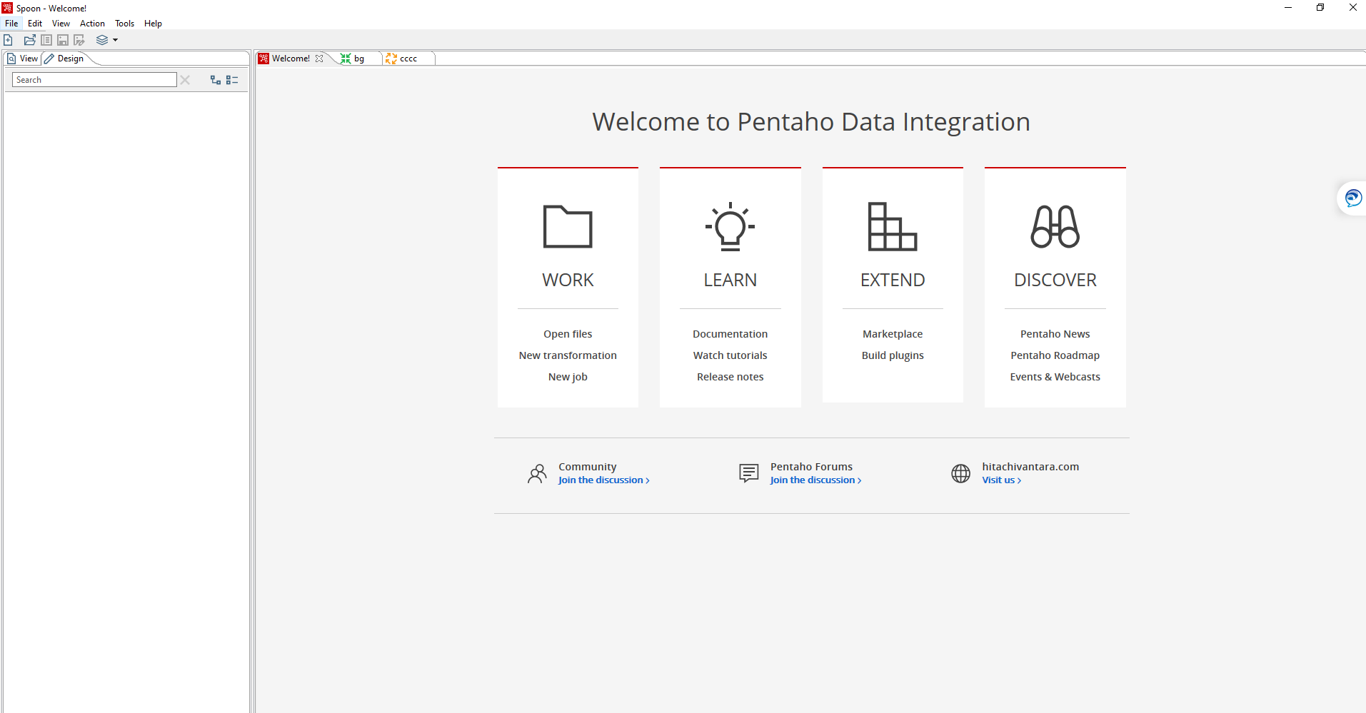 Screen shot of PDI Community Edition software.