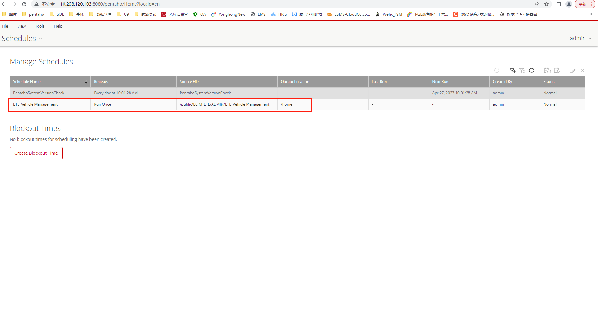Screen shot of Pentaho Sever software.