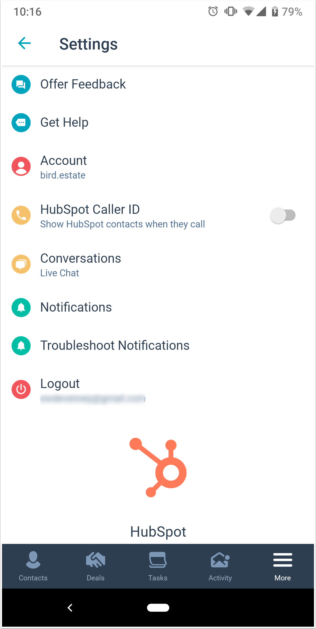 Screen shot of HubSpot Mobile App software.