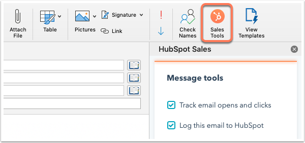 Picture of HubSpot Sales Outlook tools.