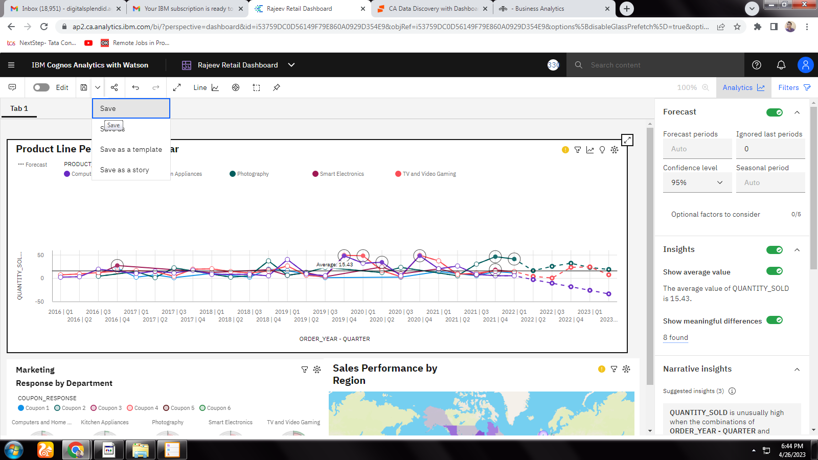Screen shot of IBM Business Analytics software.