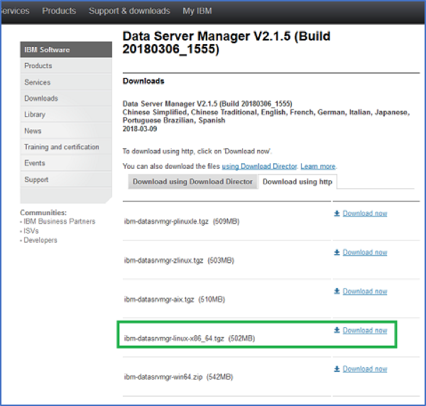 Screen shot of IBM Data Server software.