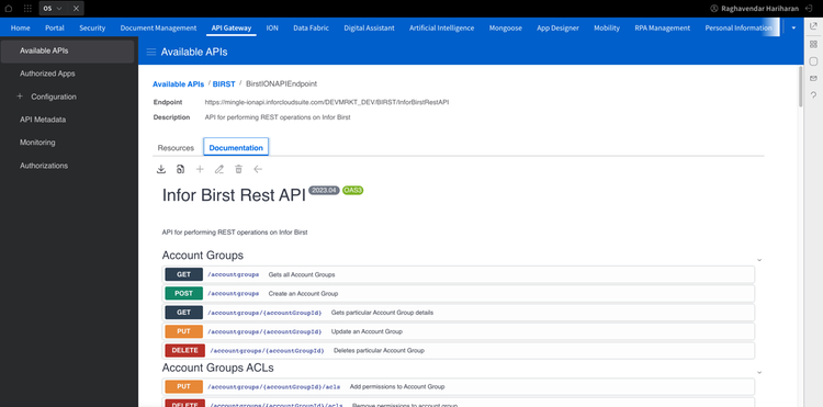 Screen shot of Infor Birst software.