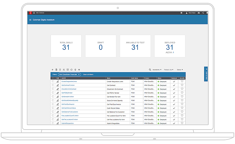 Screen shot of Infor Coleman AI software.