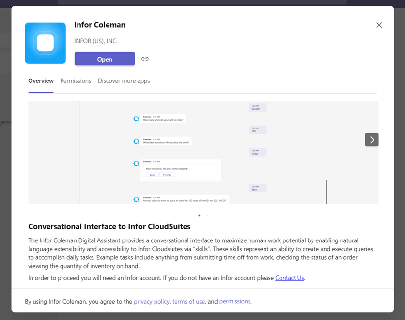Screen shot of Infor Coleman software.