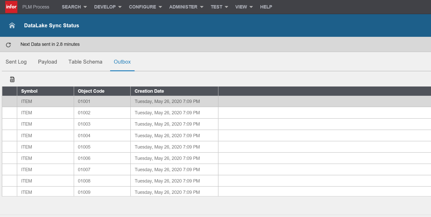 Screen shot of Infor Data Lake software.