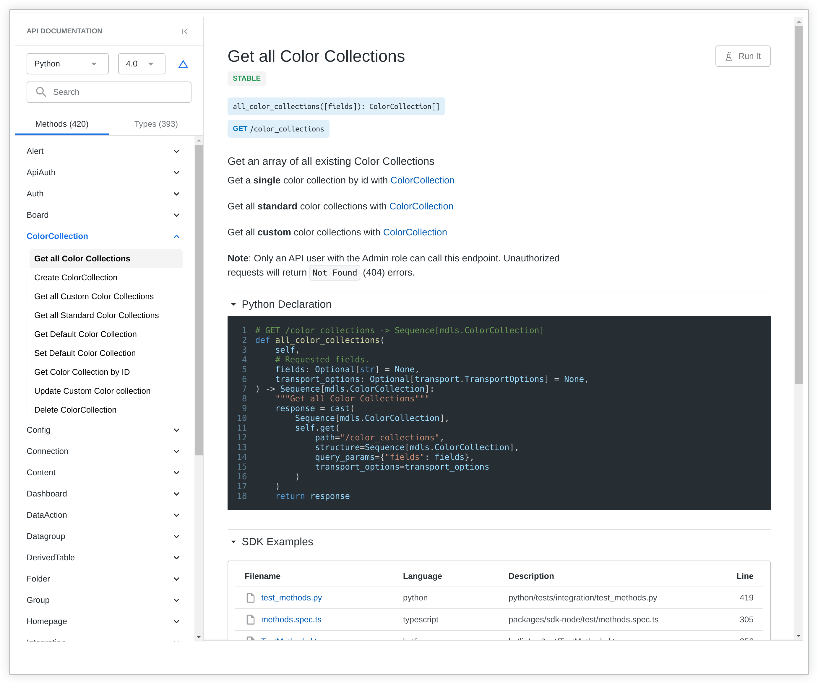 Screen shot of Looker API software.