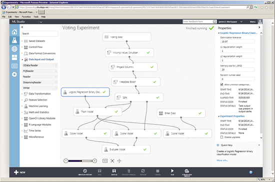 Screen shot of Azure Machine Learning Studio software.