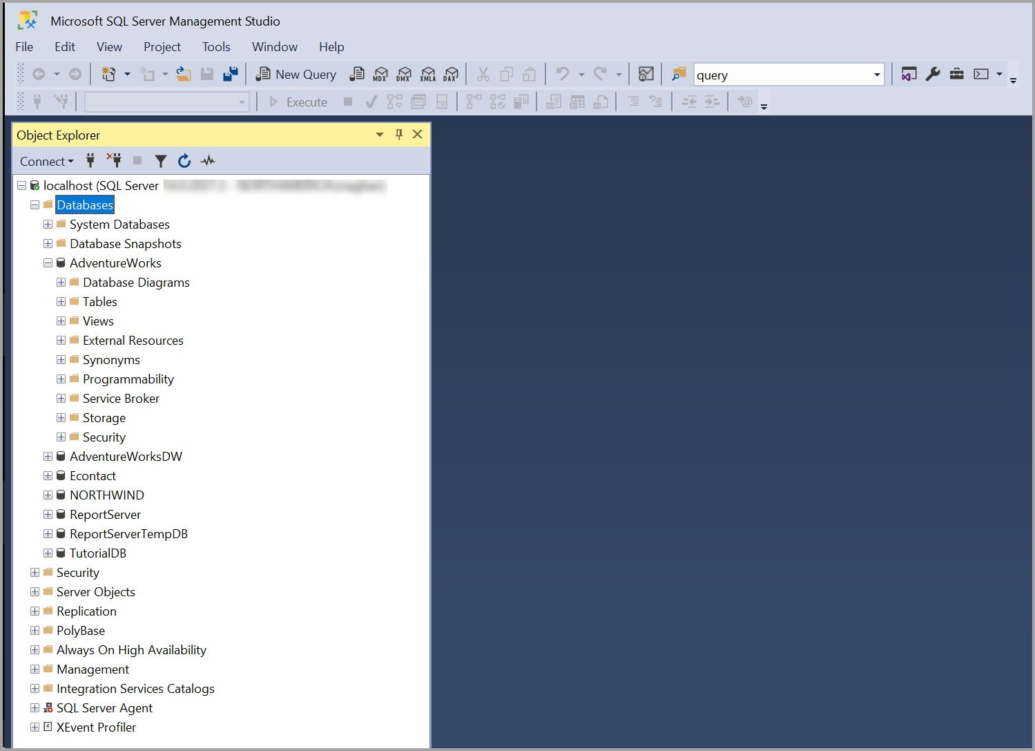 Screen shot of Microsoft SQL Server software.
