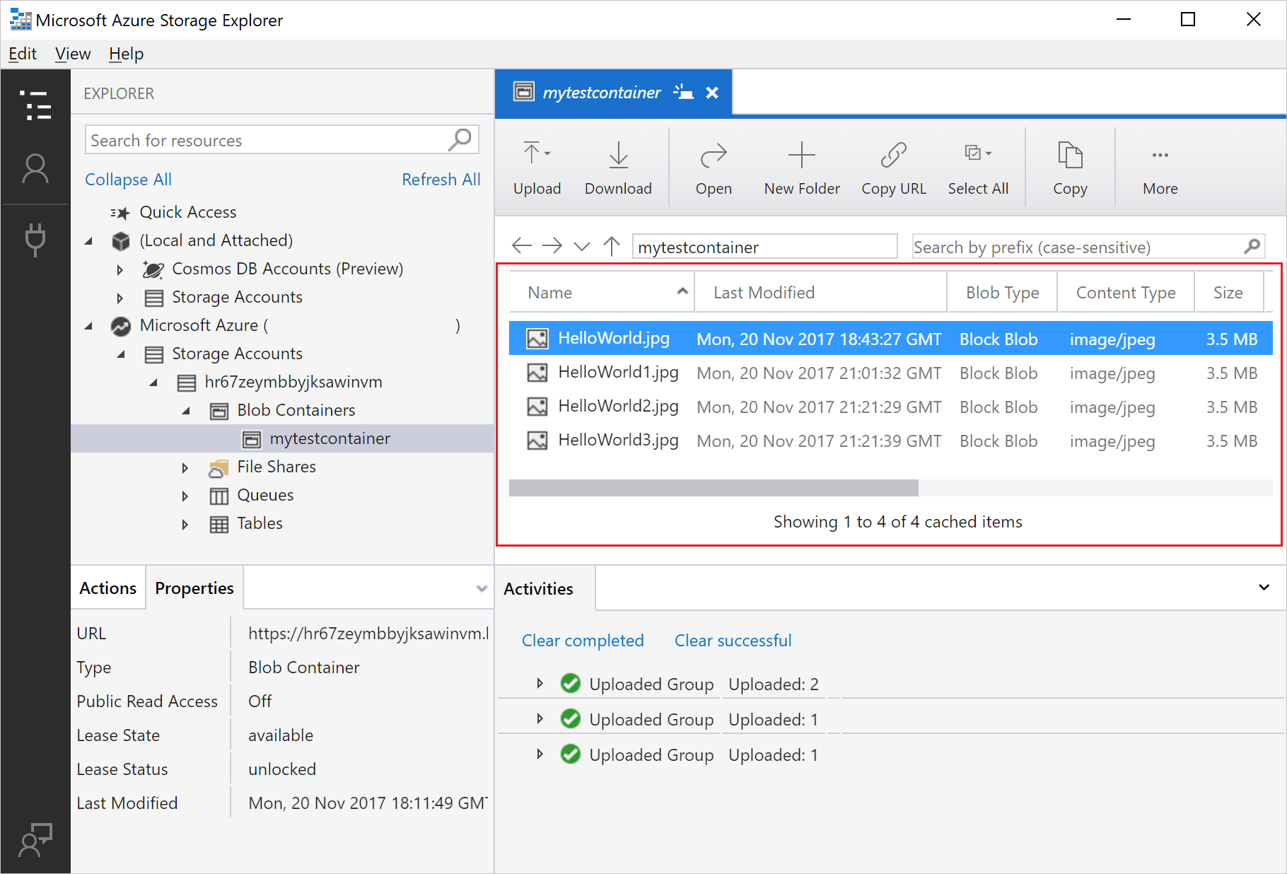 Screen shot of Azure Blob Storage software.
