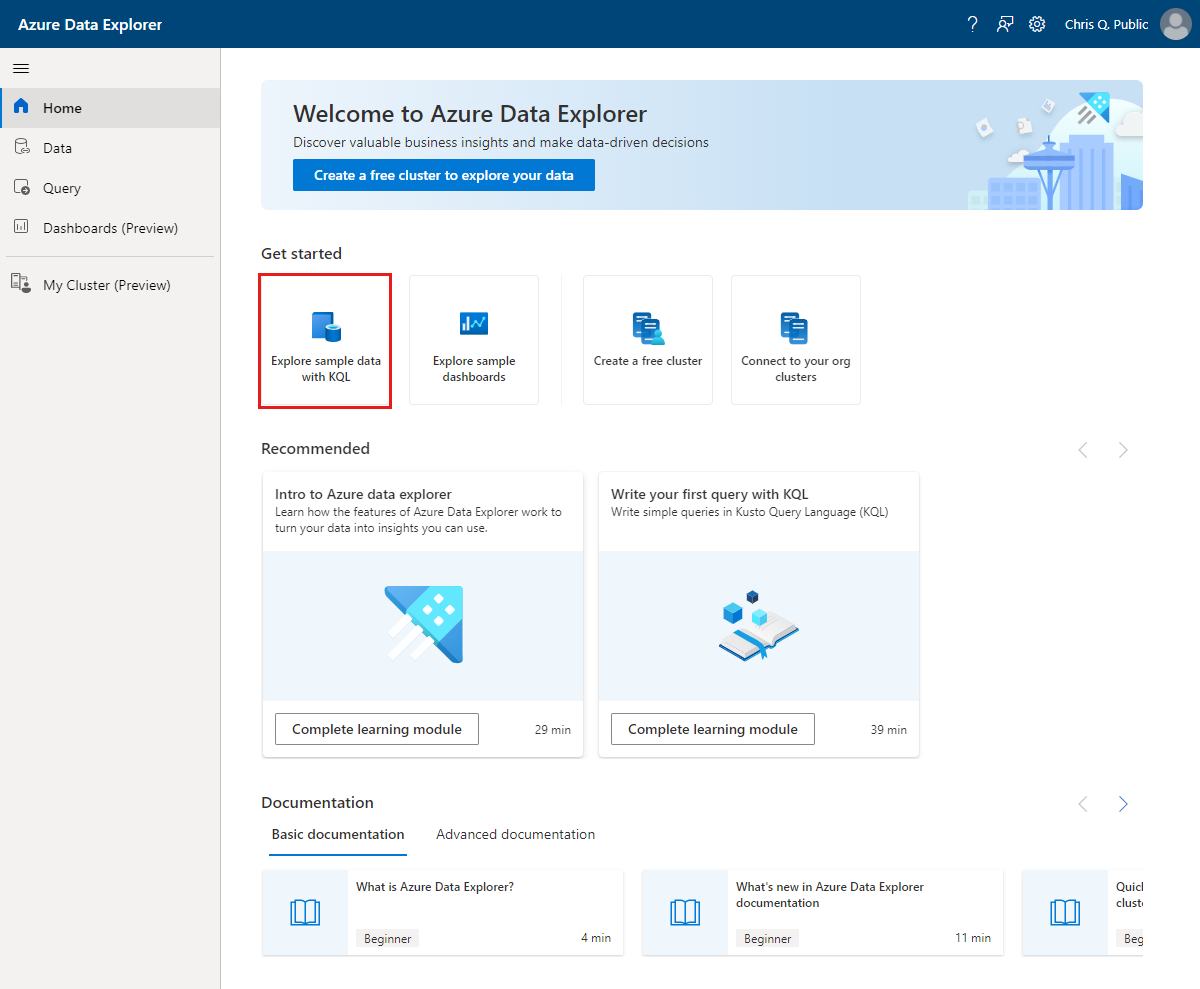 Picture of Azure Data Explorer tools.