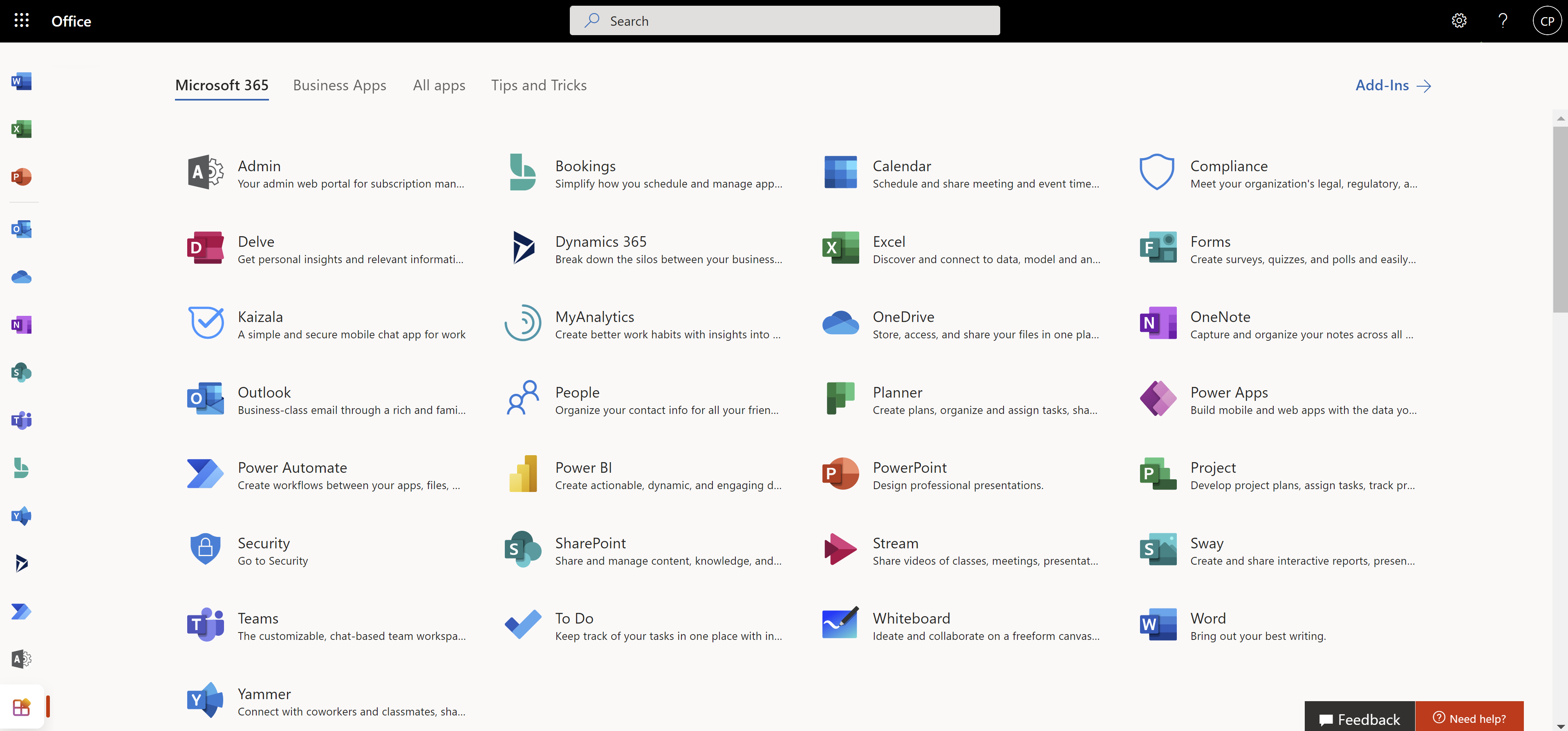 Screen shot of Microsoft Products software.