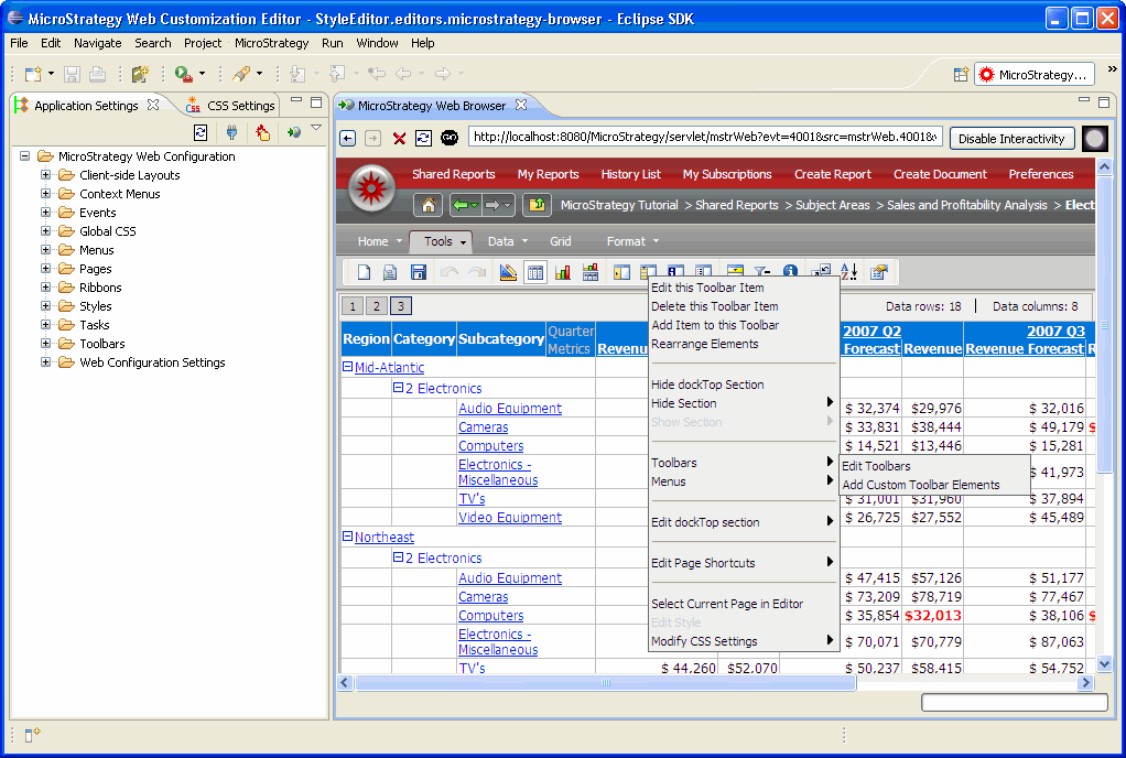 Screen shot of MicroStrategy Web software.