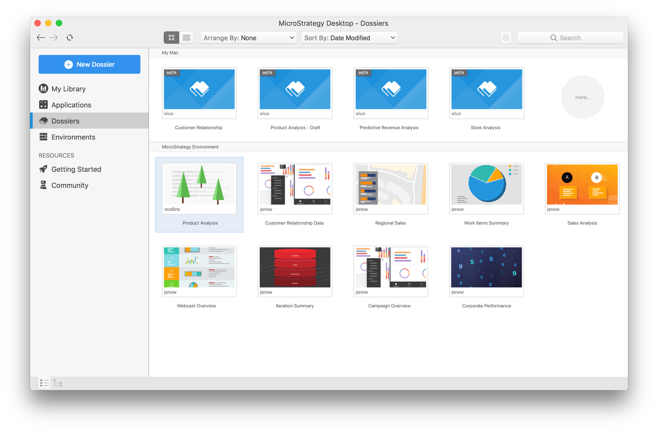 Screen shot of MicroStrategy Desktop software.