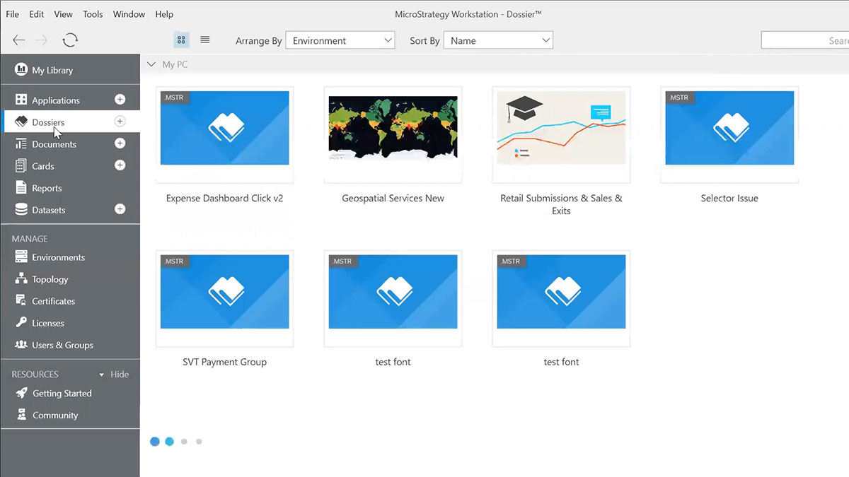 Screen shot of MicroStrategy Dossier software.