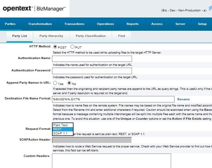 Screen shot of OpenText BizManager software.