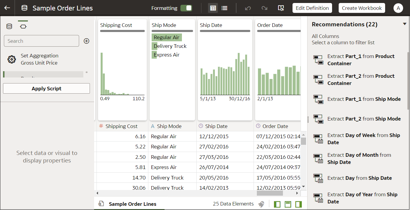 Screen shot of Oracle Analytics software.