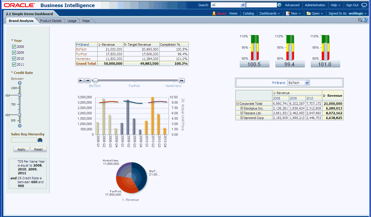 Screen shot of Oracle Business Intelligence Applications software.