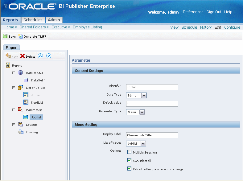 Picture of Oracle Business Intelligence Publisher tools.