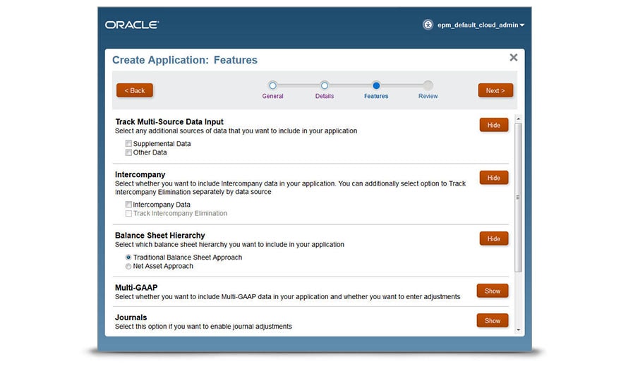 Screen shot of Oracle Financial Consolidation software.