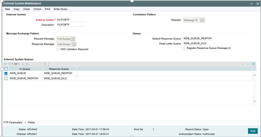 Screen shot of Oracle Flexcube Universal Banking software.