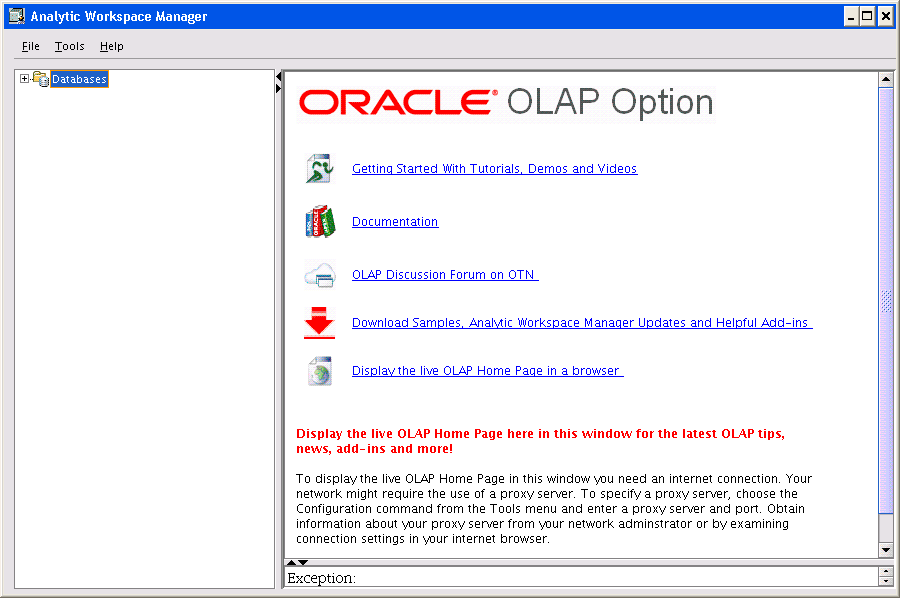 Screen shot of Oracle OLAP software.