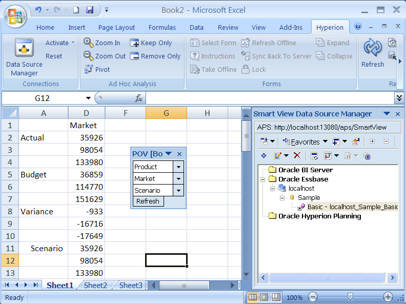 Screen shot of Oracle Smart View software.