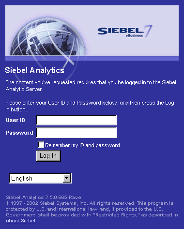 Screen shot of Siebel Analytics software.