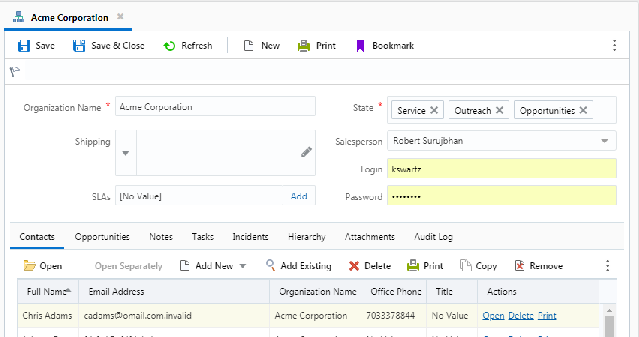 Screen shot of Oracle Service Cloud software.