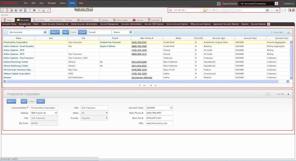 Screen shot of Siebel CRM software.