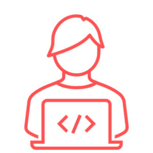 Icon of a man looking at a laptop