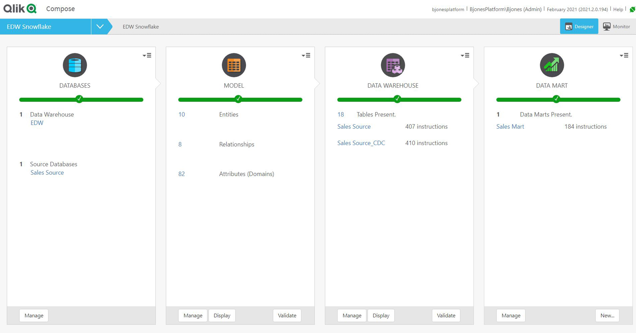 Screen shot of Qlik Data Warehouse software.