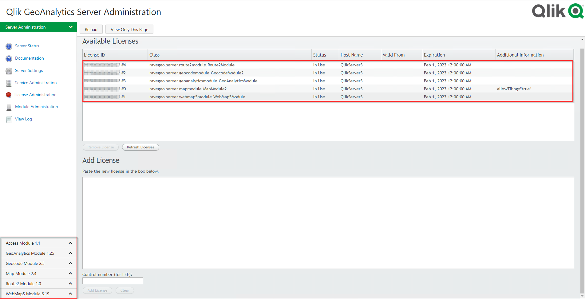 Screen shot of Qlik Geoanalytics Server software.
