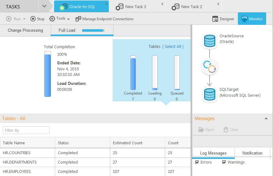 Screen shot of Qlik Replicate software.
