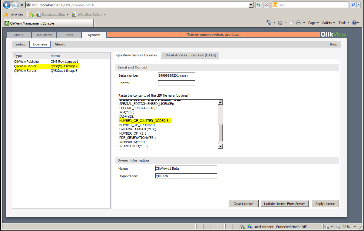 Screen shot of QlikView Server software.