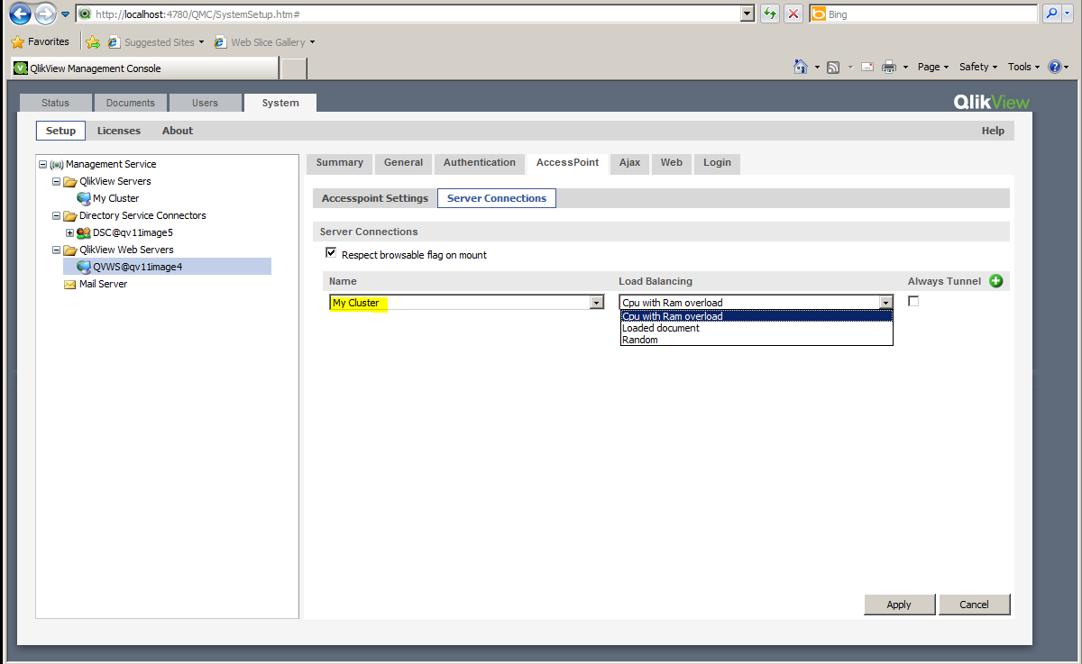 Picture of QlikView Server tools.