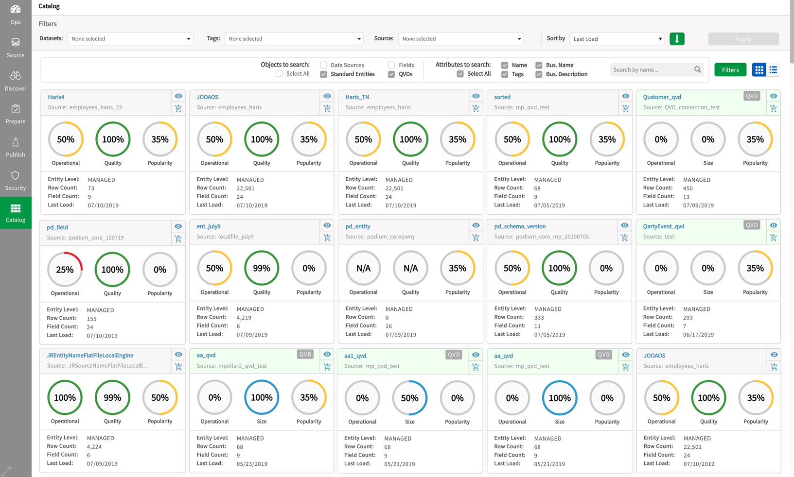 Screen shot of Qlik Catalog software.