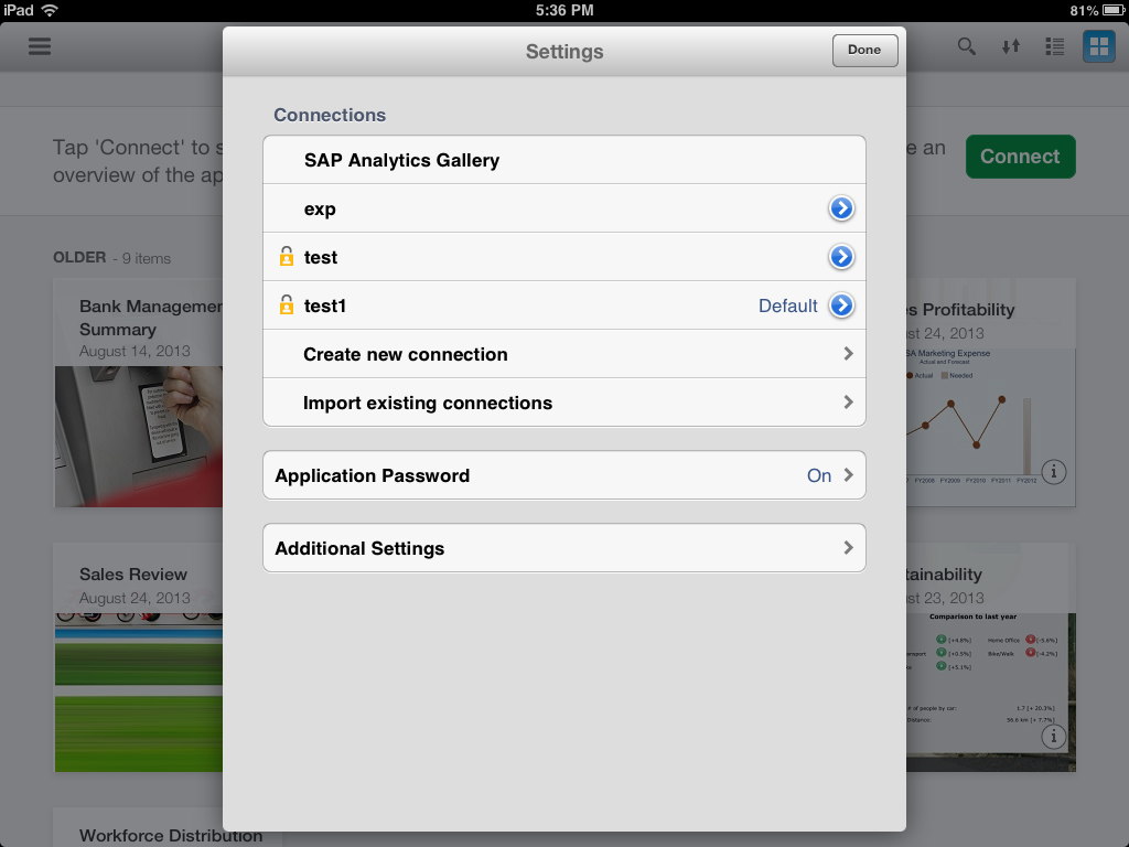 Screen shot of SAP BI Mobile Server software.