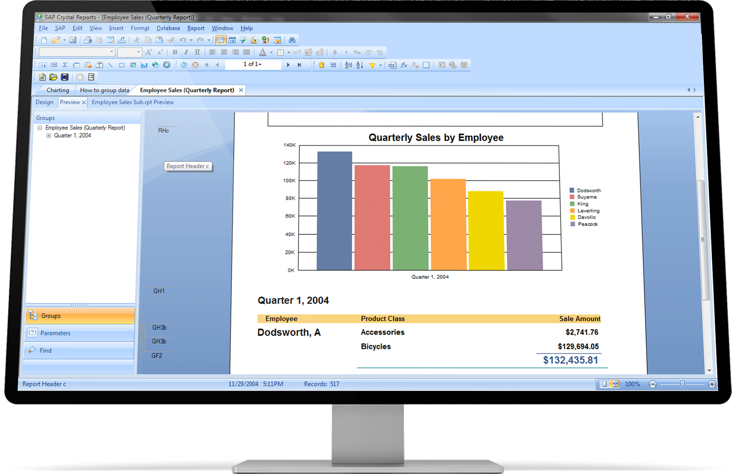 Screen shot of SAP Crystal Reports software.