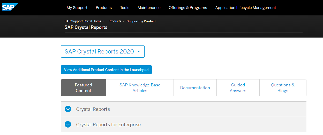 Screen shot of SAP Crystal Server software.