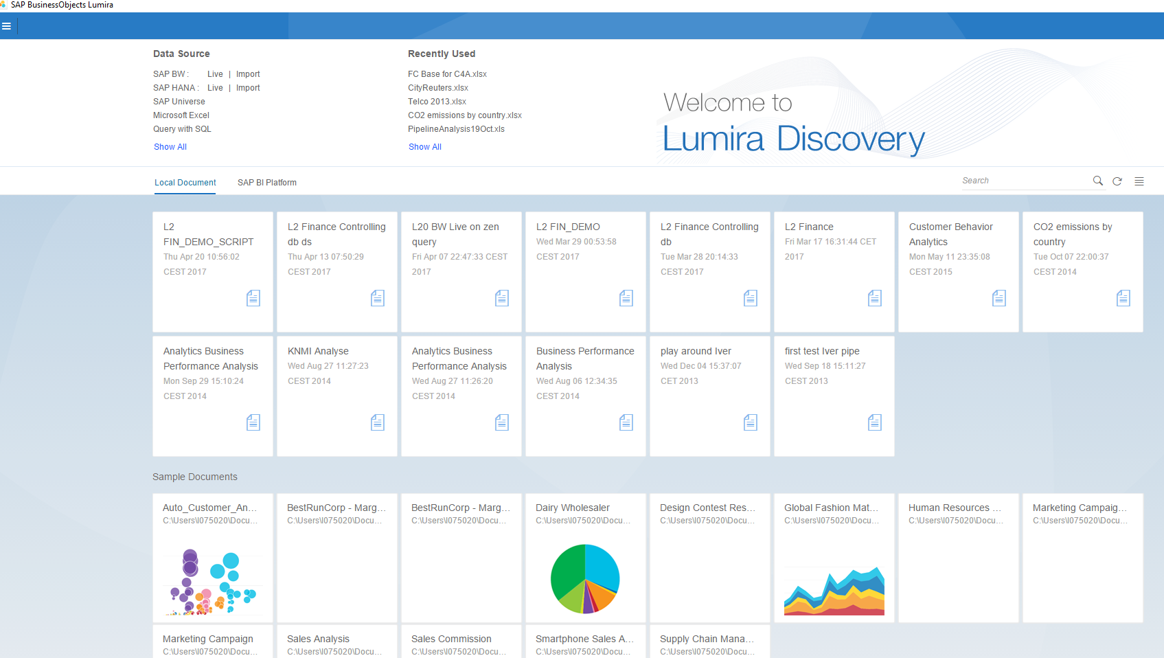 Screen shot of SAP Lumira software.
