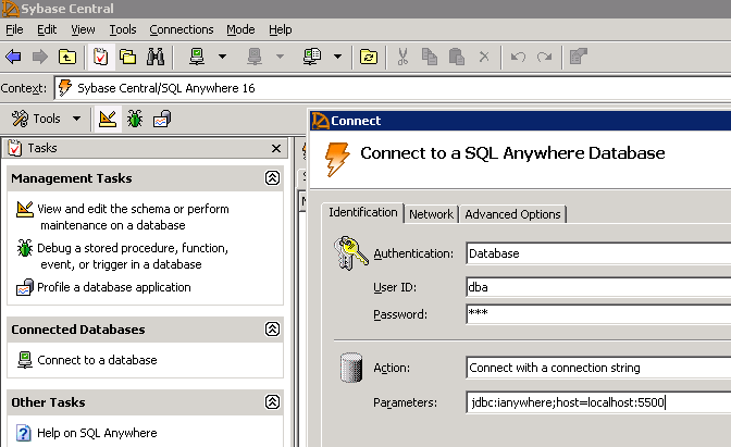Screen shot of SQL Anywhere software.